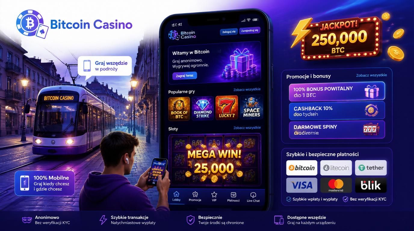 Gracz z Polski korzystający z Bitcoin Casino w telefonie, automaty, jackpot
