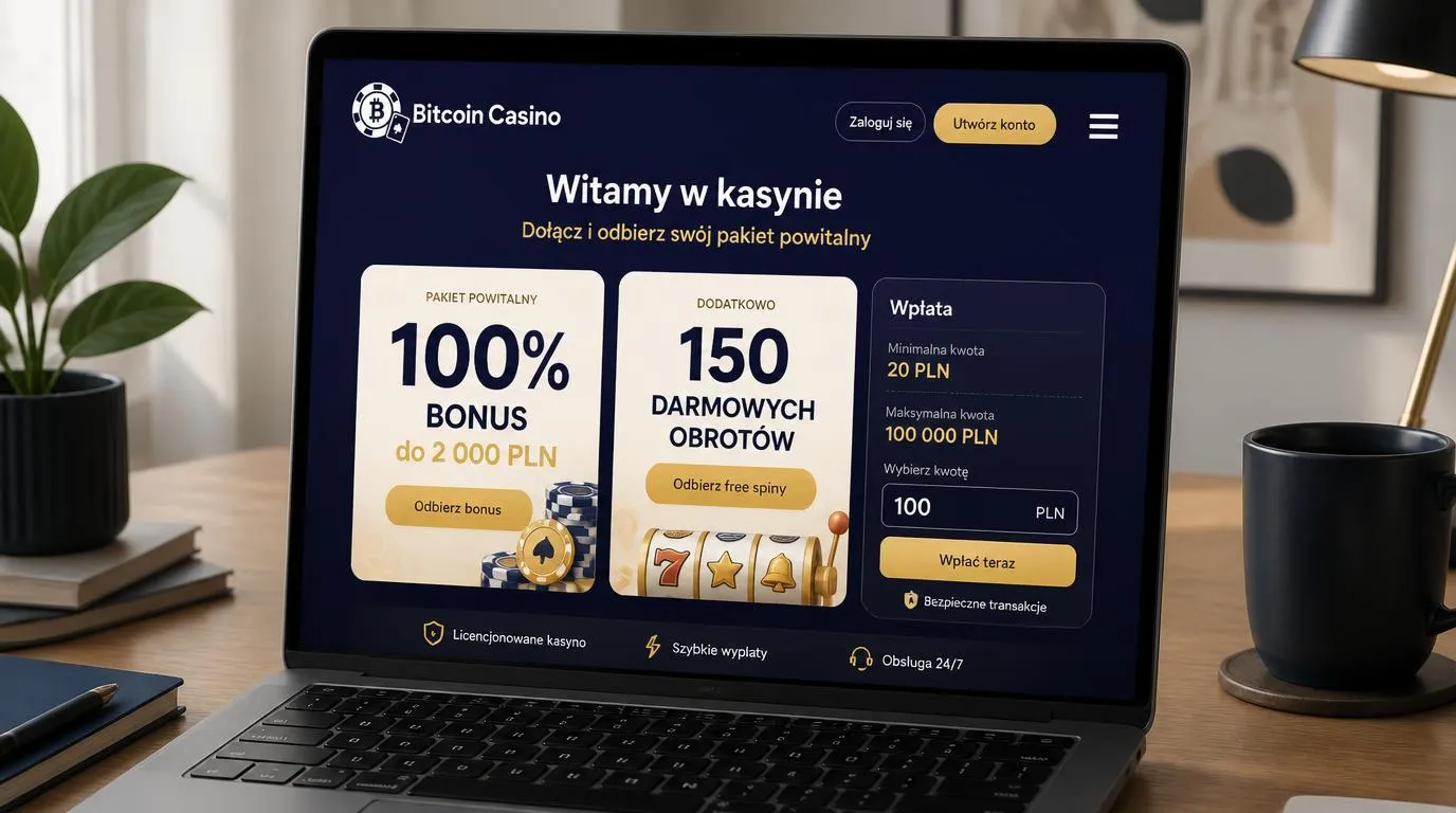 Ekran promocji kasyna z bonusem 100% do 2 000 PLN i 150 darmowymi spinami